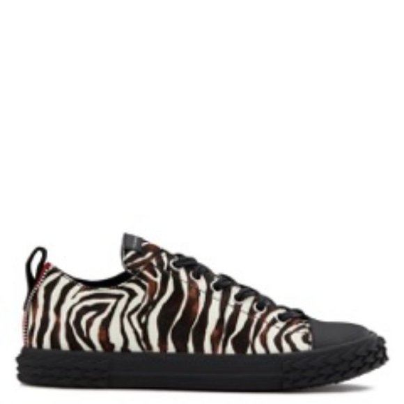 Giuseppe Zanotti Men's Natural Zebra Print Pony Skin Fashion "Blabber" Sneakers - Picture 4 of 6